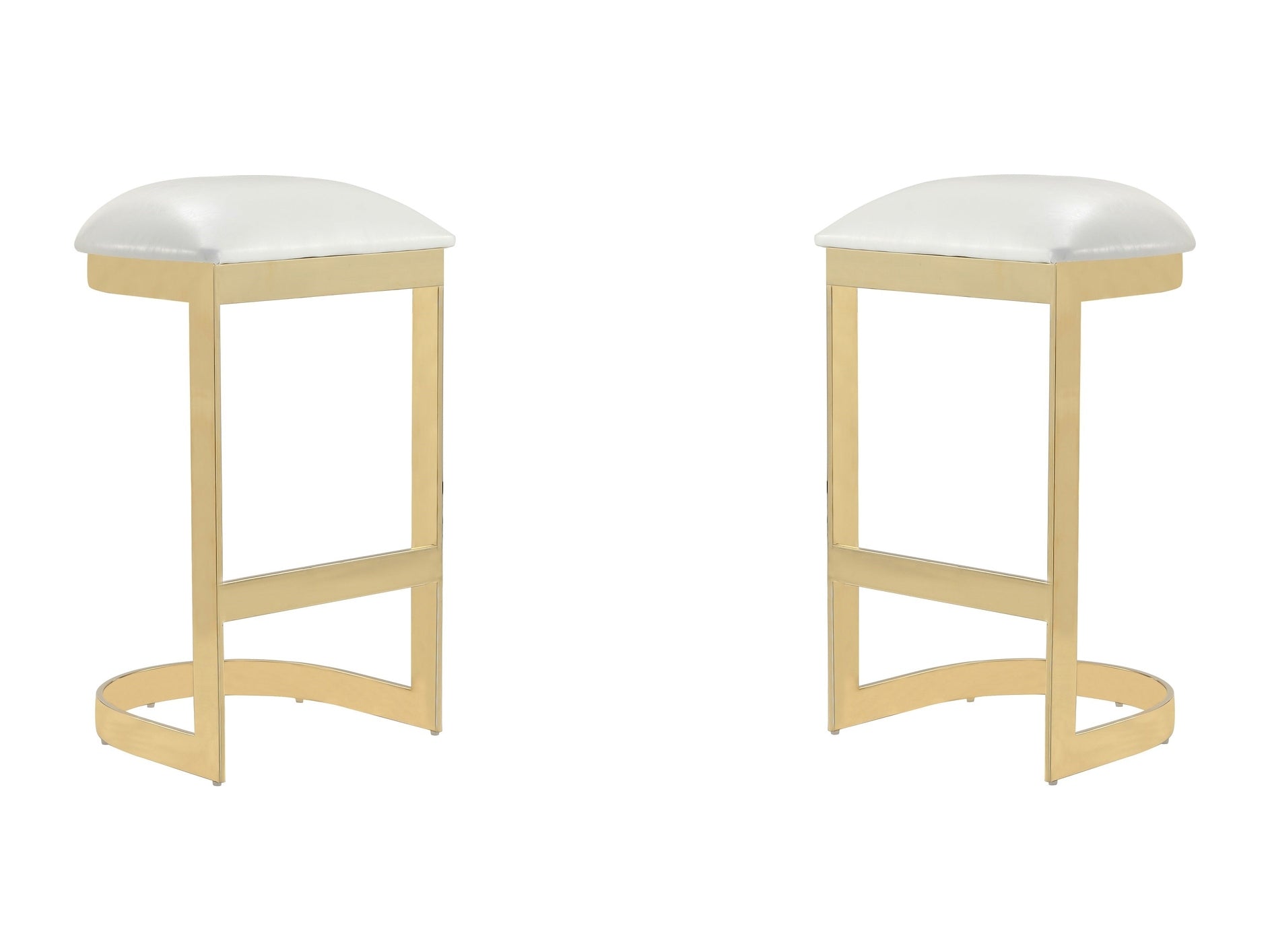 Aura Bar Stool in White and Polished Brass (set of 2) - Ornate Home