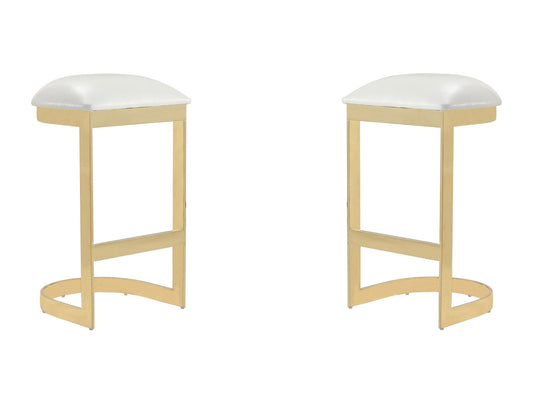 Aura Bar Stool in White and Polished Brass (set of 2) - Ornate Home