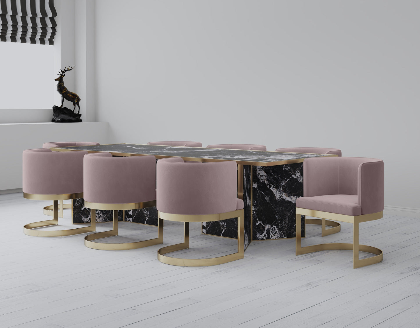 Aura Dining Chair in Blush and Polished Brass - Ornate Home