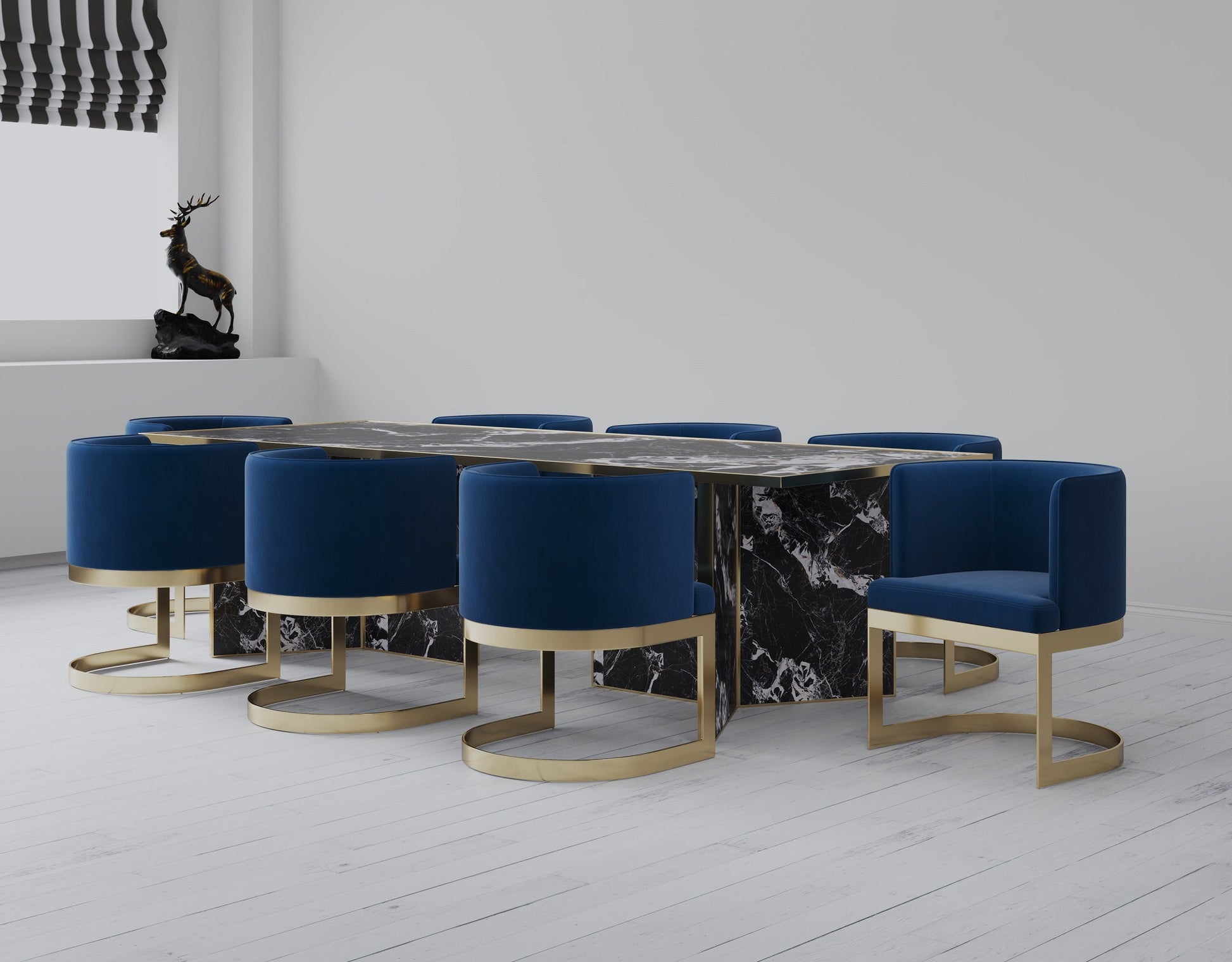 Aura Dining Chair in Royal Blue and Polished Brass - Ornate Home
