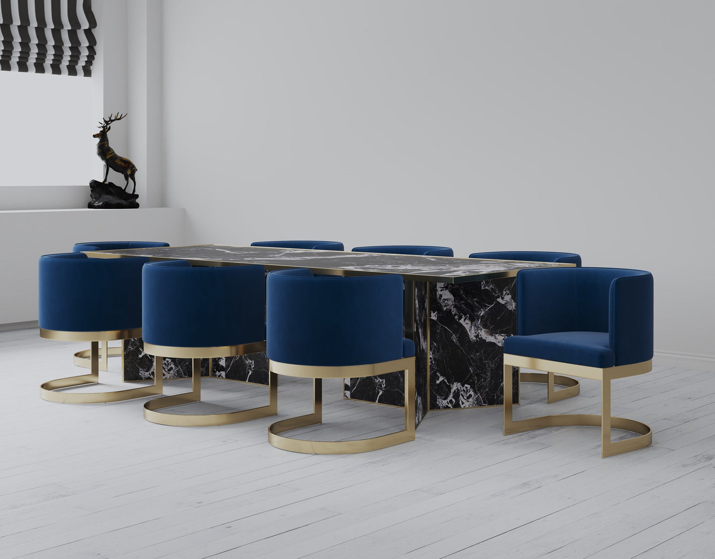 Aura Dining Chair in Royal Blue and Polished Brass (set of 2) - Ornate Home