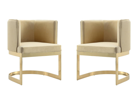 Aura Dining Chair in Sand and Polished Brass (set of 2) - Ornate Home