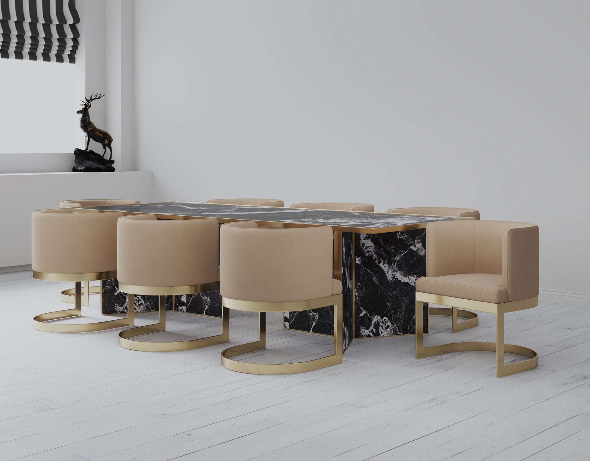 Aura Dining Chair in Sand and Polished Brass (set of 2) - Ornate Home
