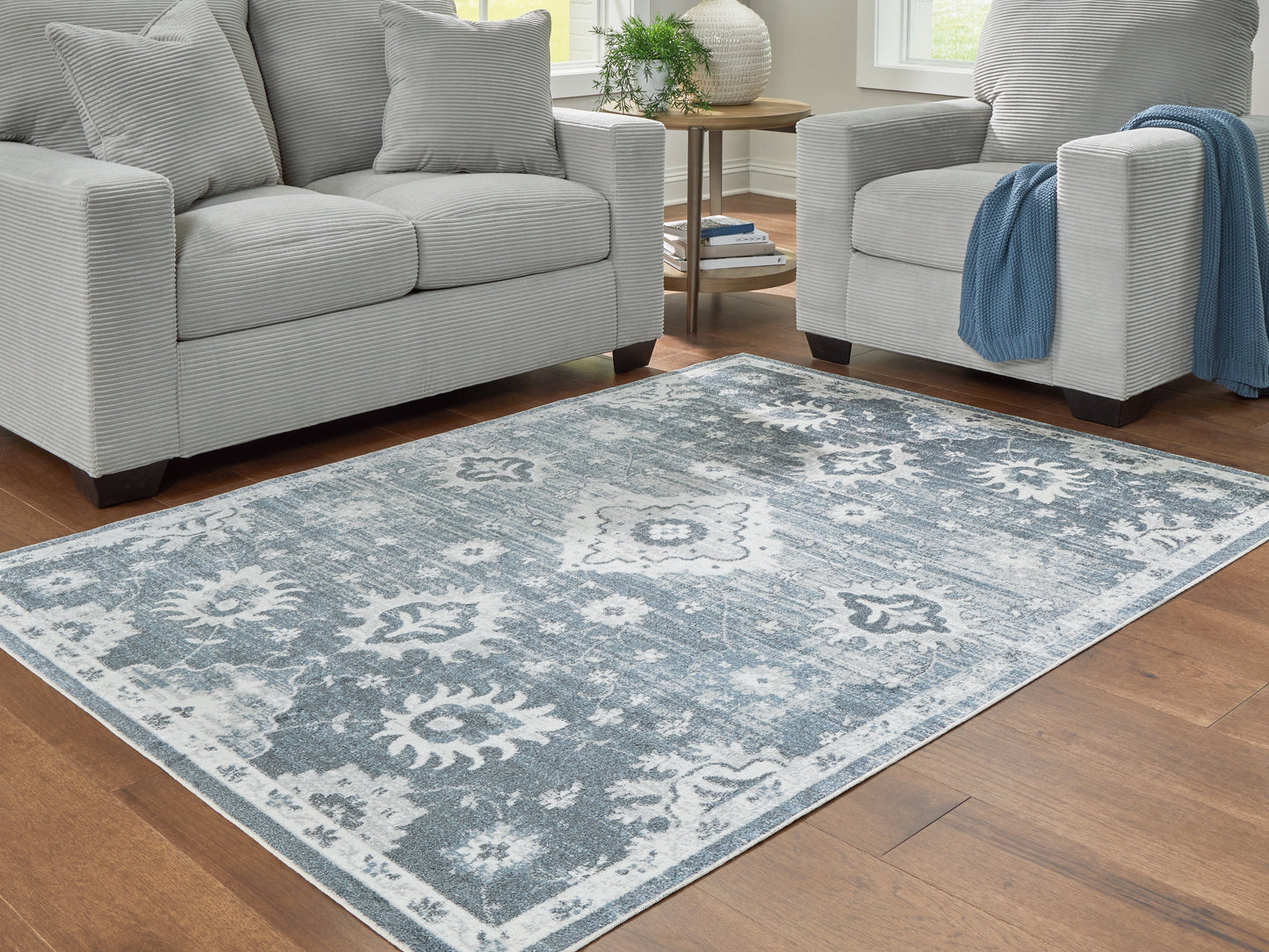 Avanworths Blue/Gray/Ivory Washable Medium Rug- Viva Furn