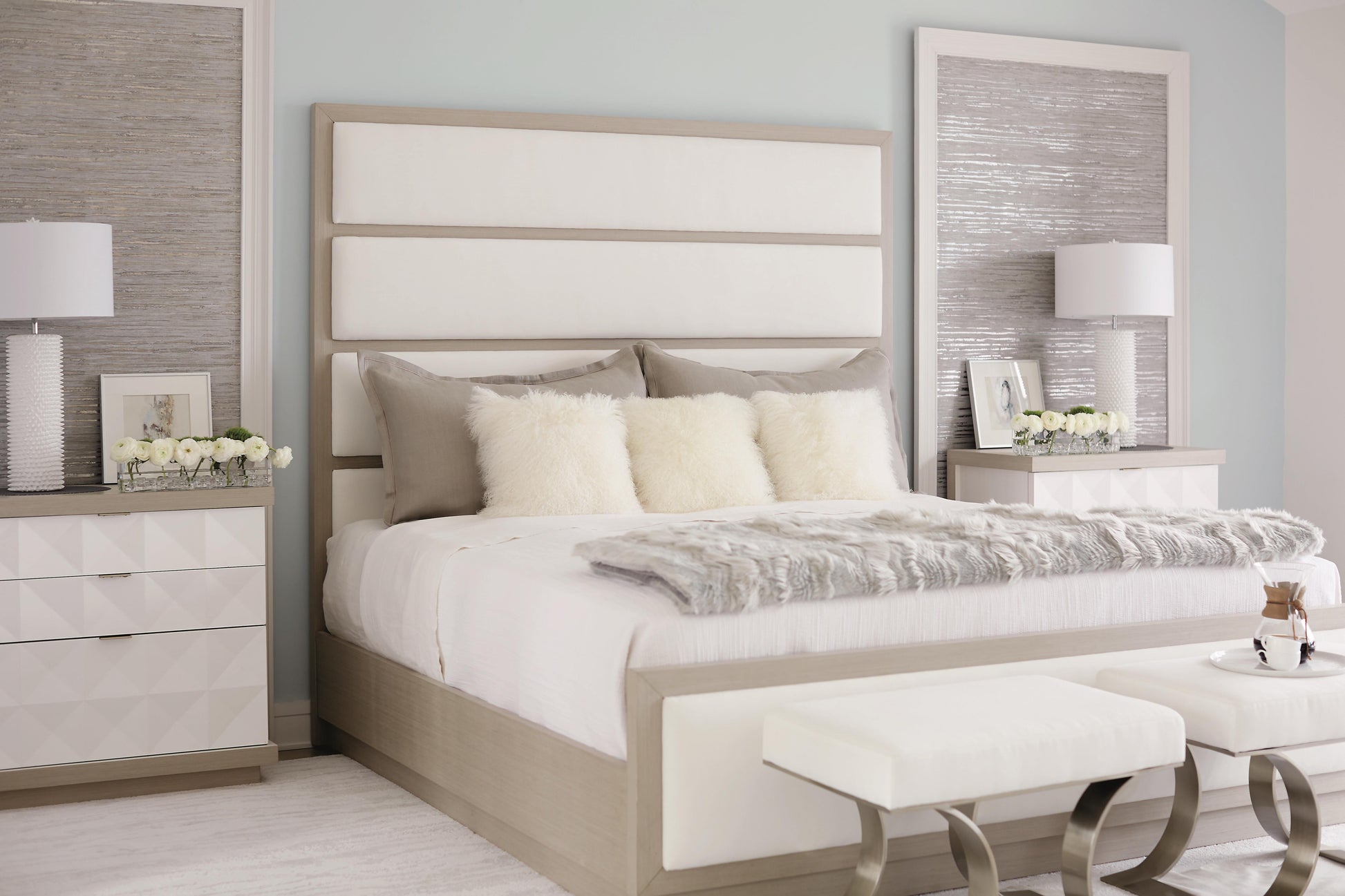 Axiom Brushed Silver/Beige/Tan Bench - Ornate Home