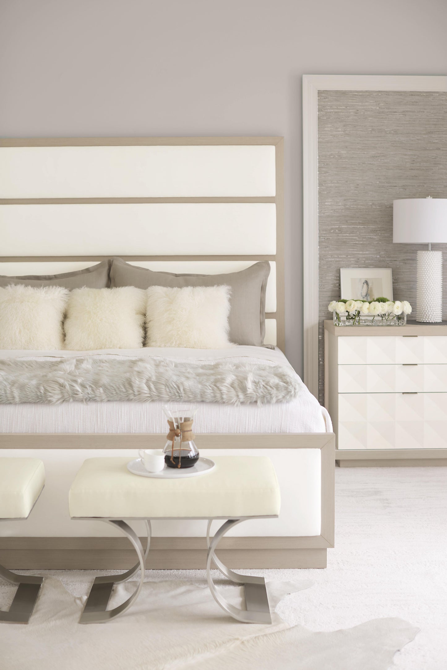 Axiom Brushed Silver/Beige/Tan Bench - Ornate Home