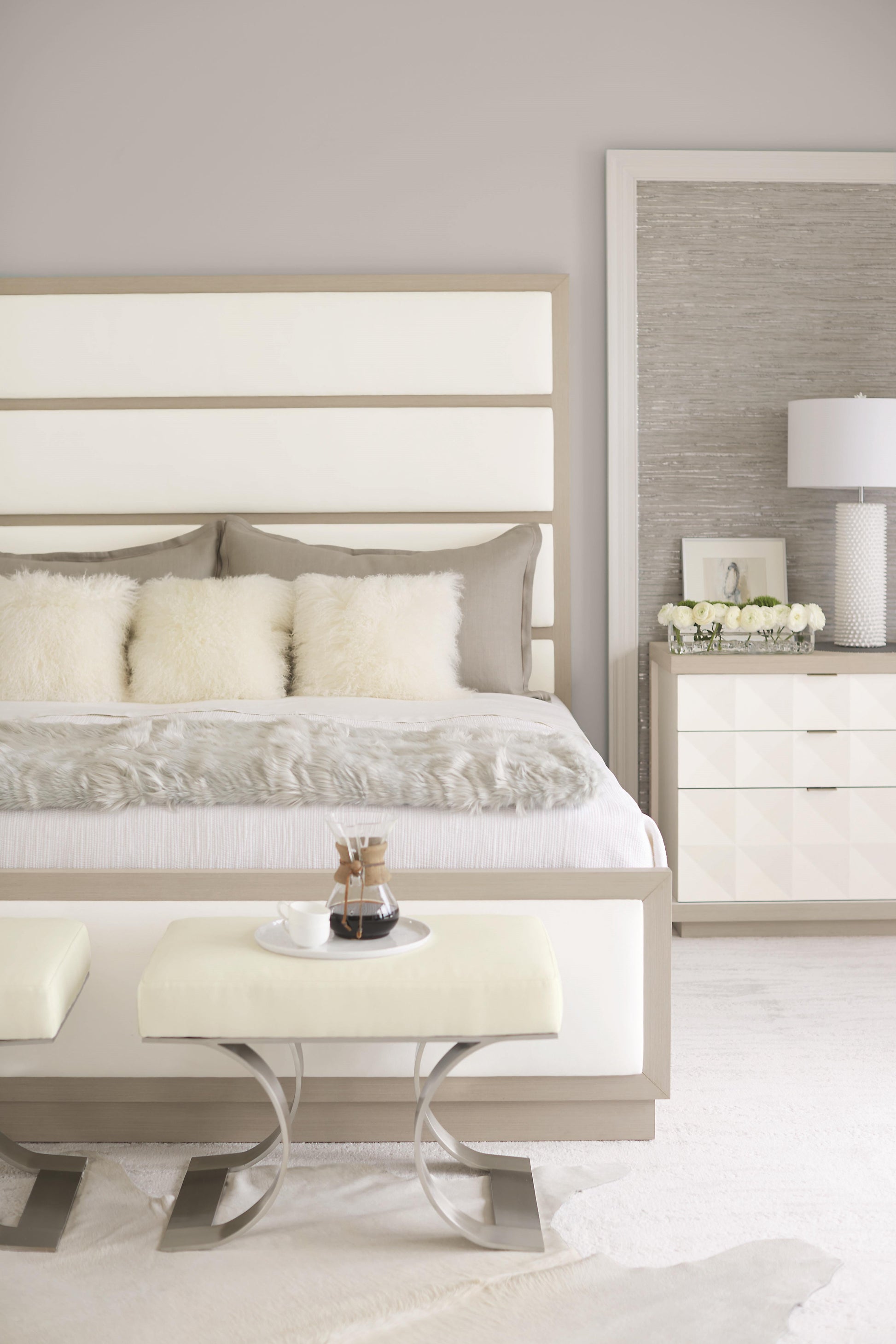 Axiom Brushed Silver/Beige/Tan Bench - Ornate Home