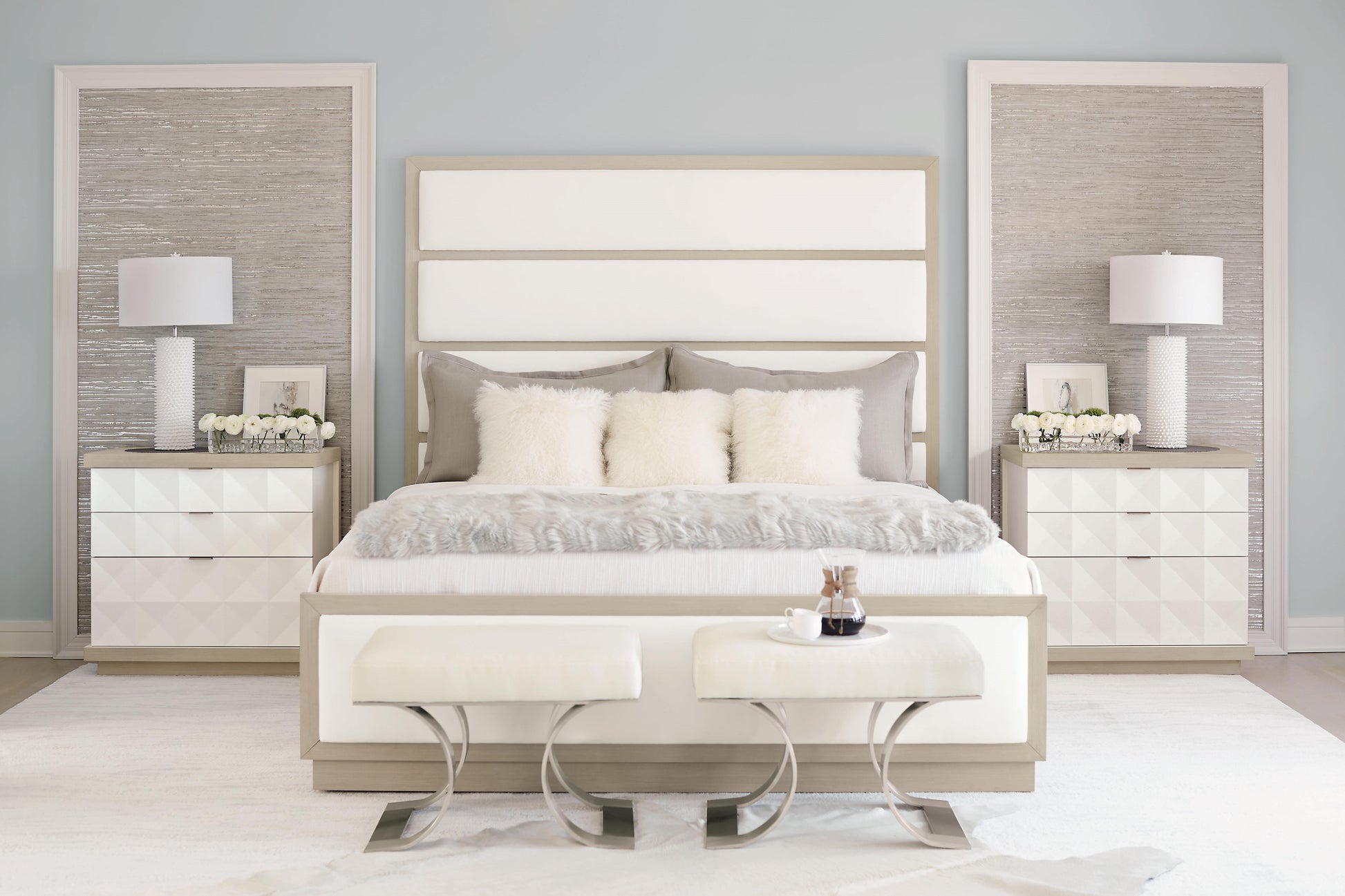 Axiom Brushed Silver/Beige/Tan Bench - Ornate Home