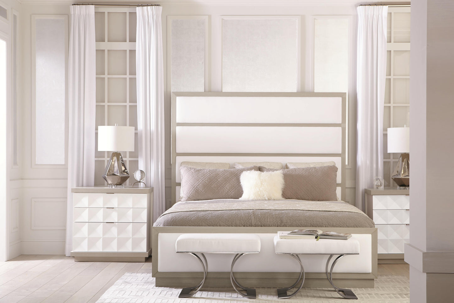 Axiom Linear Grey/Linear White/White Linen Nightstand - Ornate Home