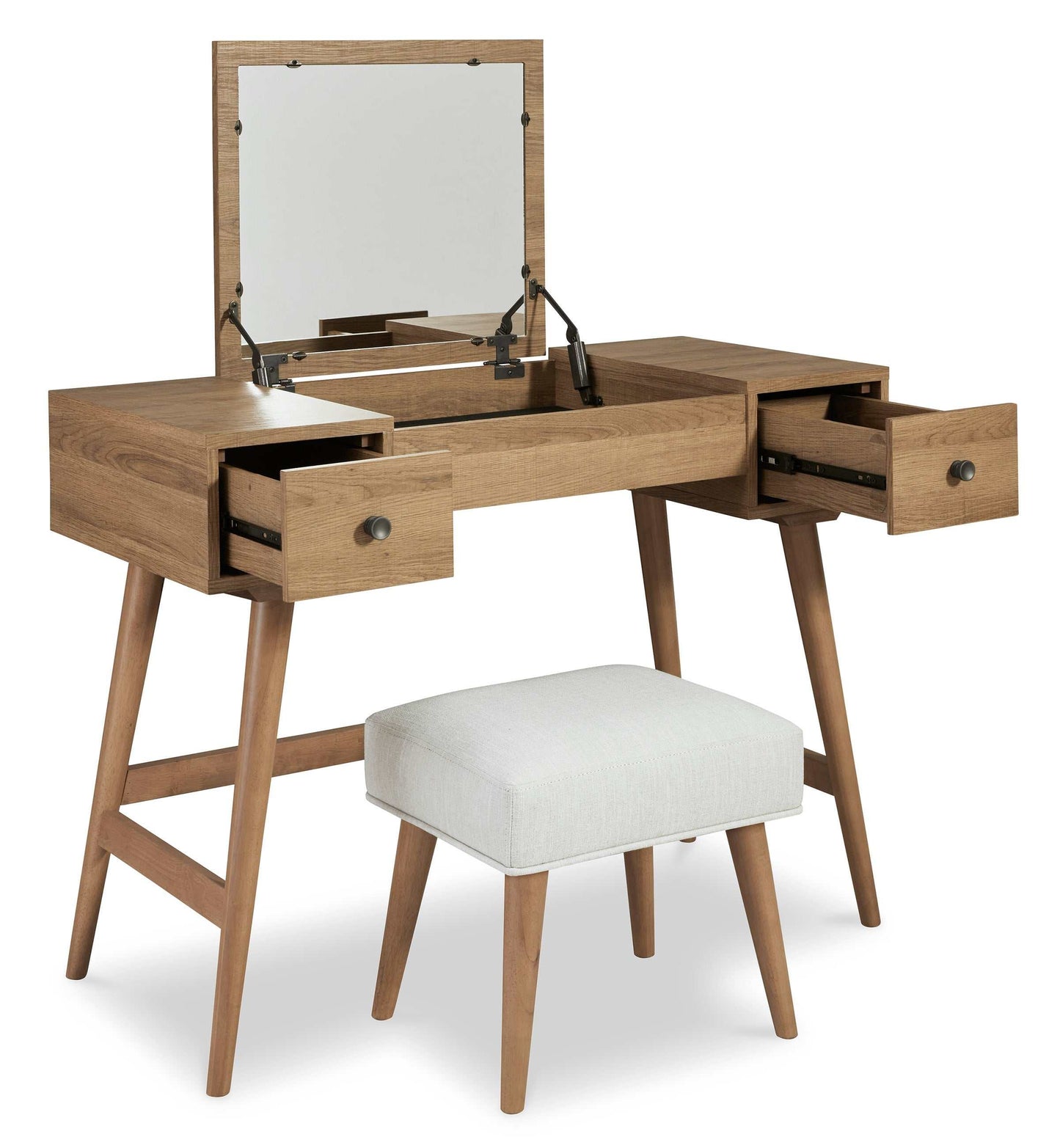 Thadamere Light Brown Vanity Desk w/ Stool