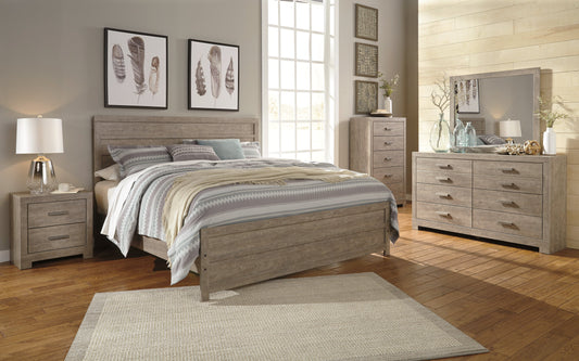 Culverbach Gray King Panel Bedroom Set with Dresser, Mirror, Chest and Nightstand