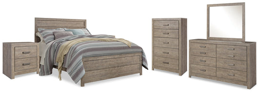 Culverbach Gray Queen Panel Bedroom Set with Dresser, Mirror, Chest and 2 Nightstands