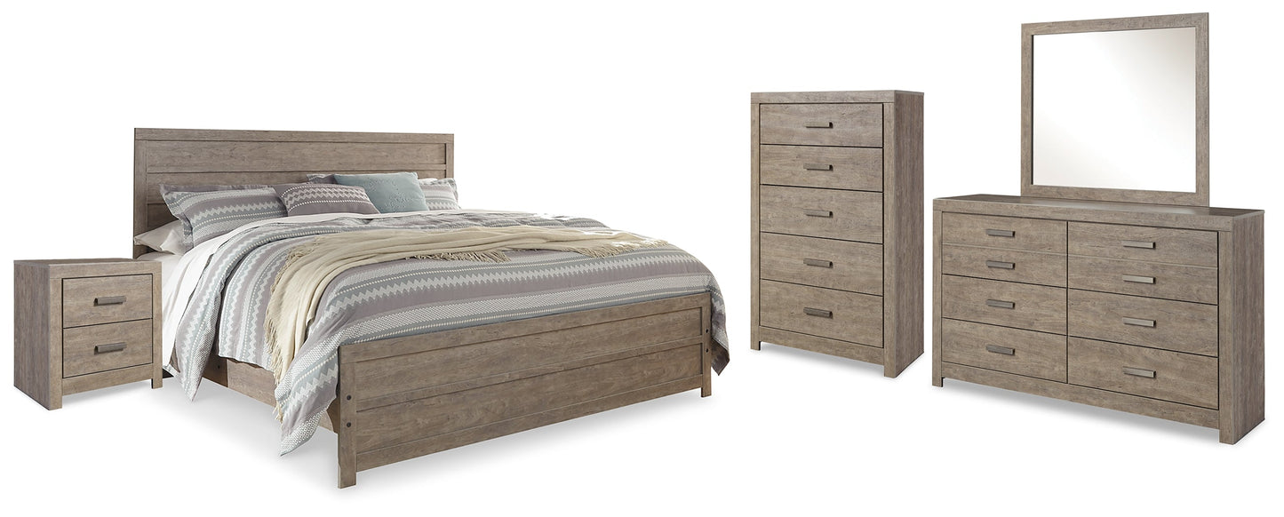 Culverbach Gray King Panel Bedroom Set with Dresser, Mirror, Chest and Nightstand