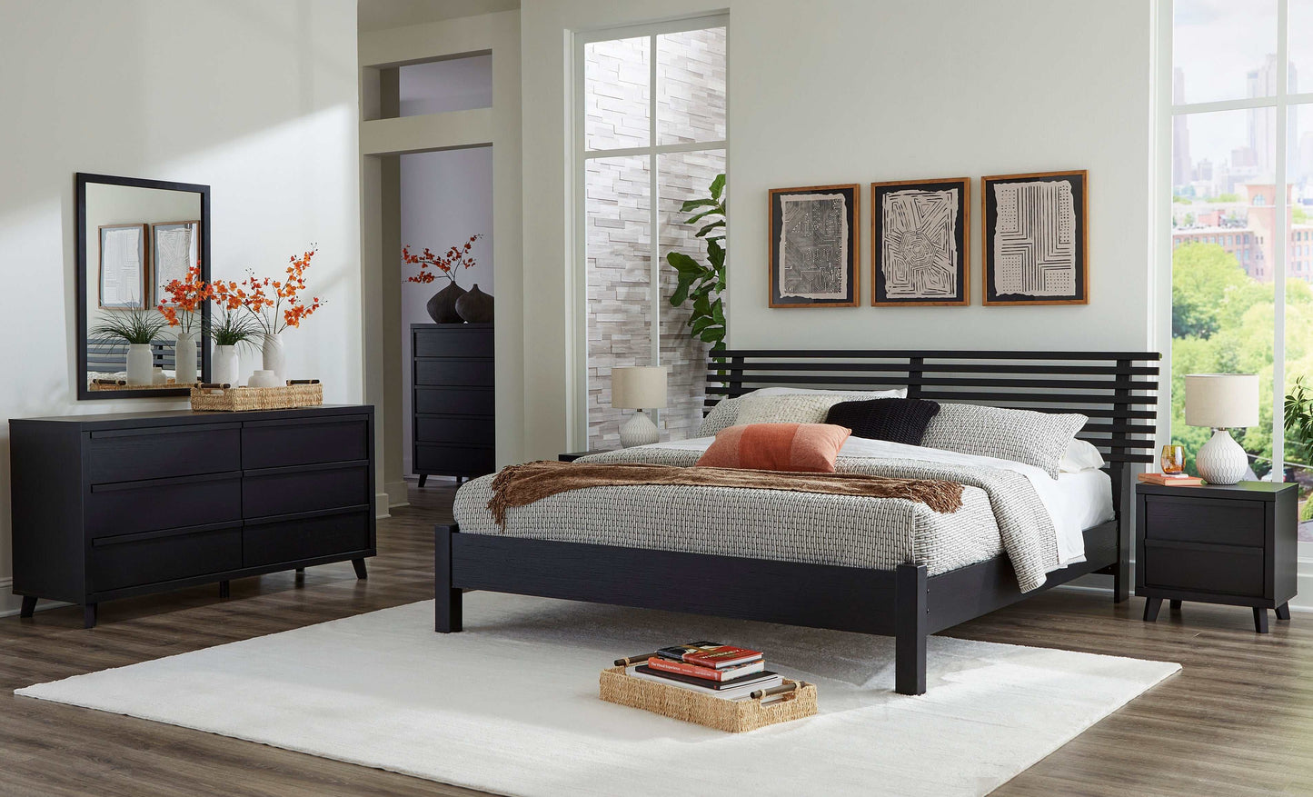 Danziar Black King Slat Panel Bed