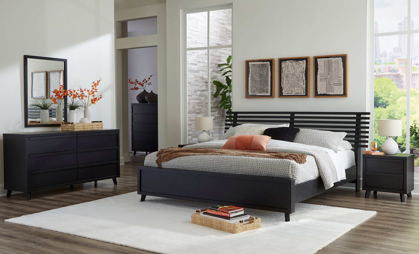 Danziar Black King Slat Panel Bed