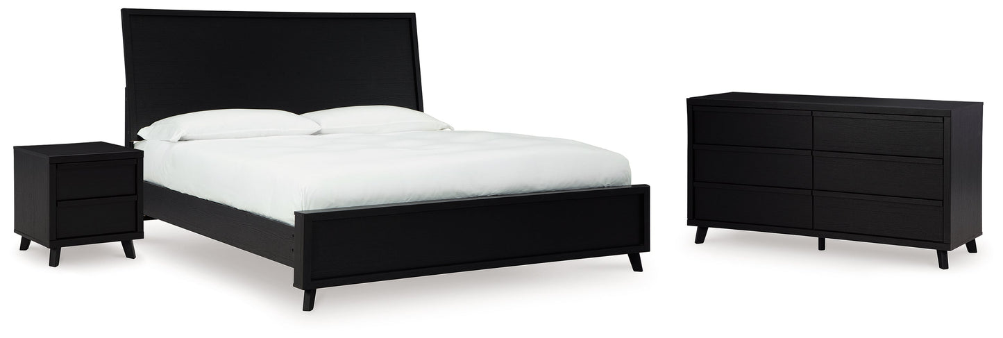 Danziar Black King Panel Bedroom Set with Dresser and Nightstand