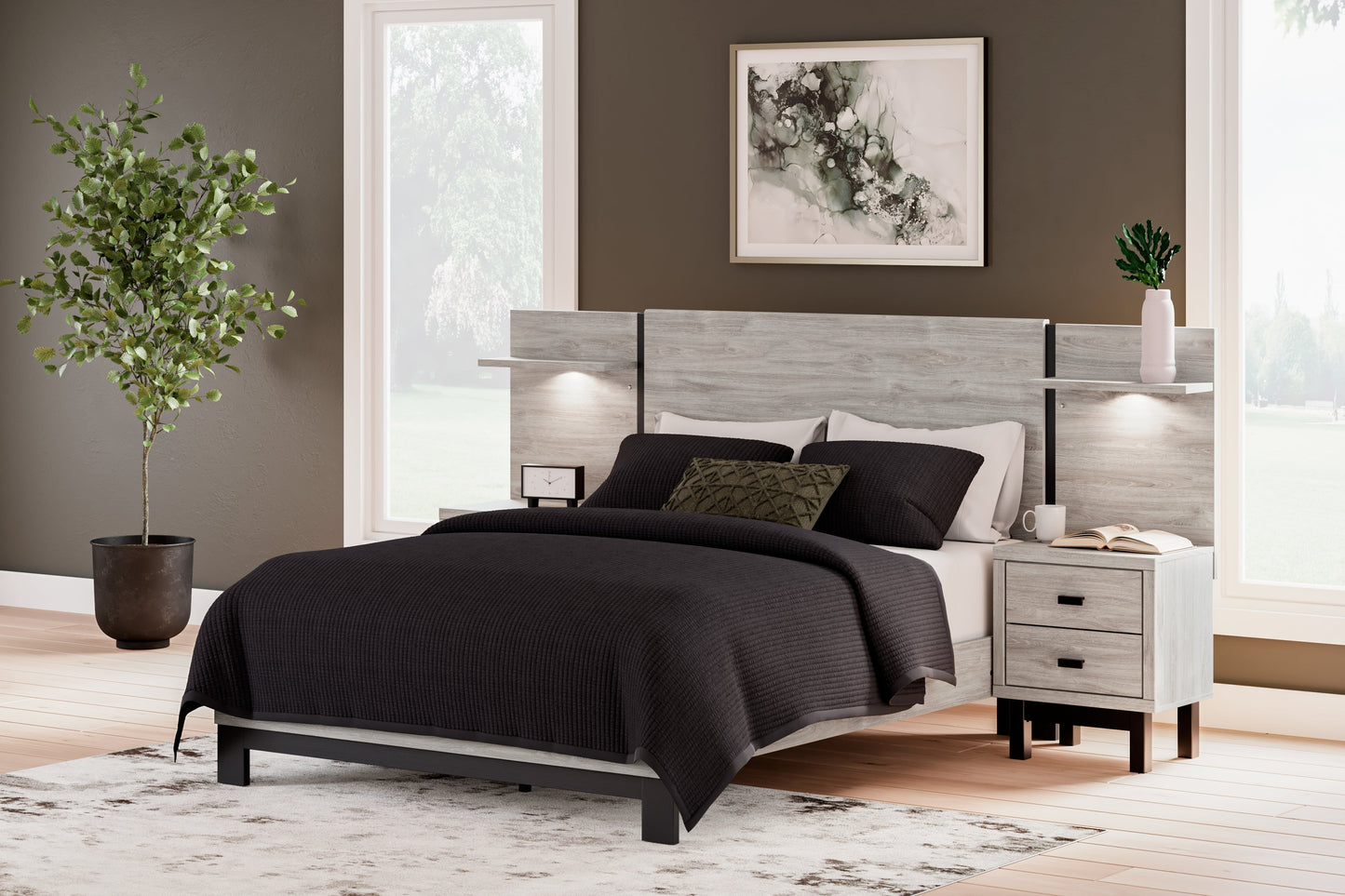 Vessalli Gray Queen Panel Bed with Extensions