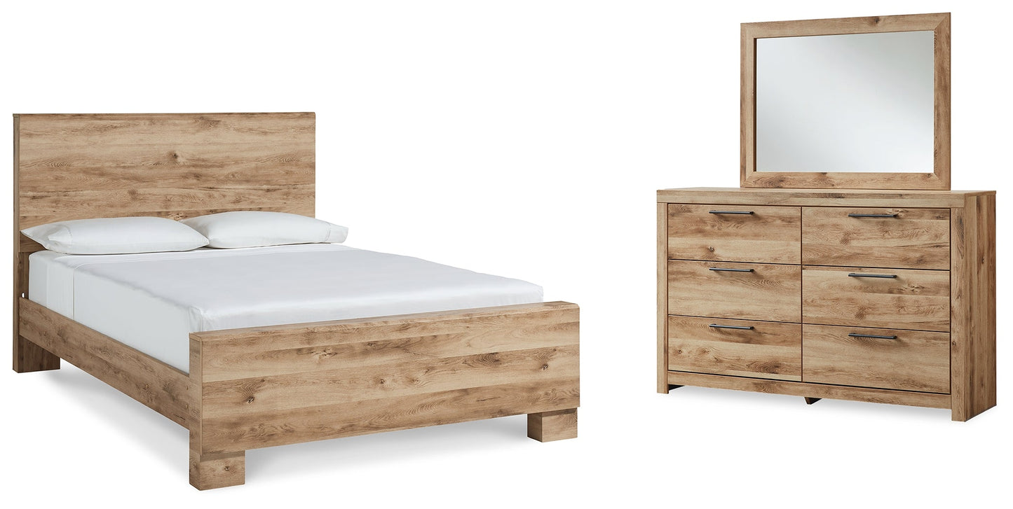 Hyanna Tan Brown King Panel Bedroom Set with Dresser and Mirror