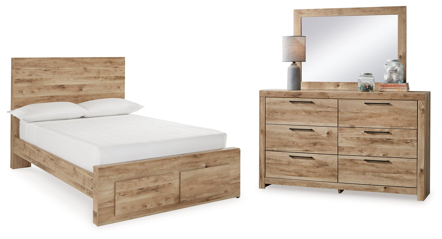 Hyanna Tan Brown Full Panel Storage Bedroom Set with Dresser and Mirror