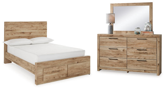 Hyanna Tan Brown Full Panel Storage Bedroom Set with Dresser and Mirror