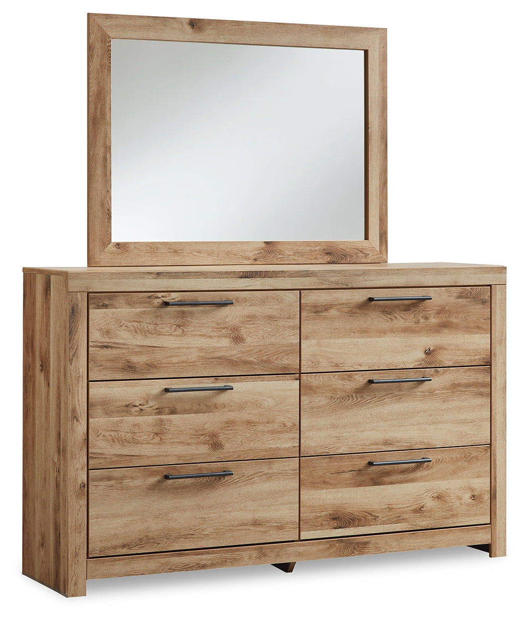 Hyanna Tan Brown King Panel Bedroom Set with Dresser, Mirror, and Nightstand