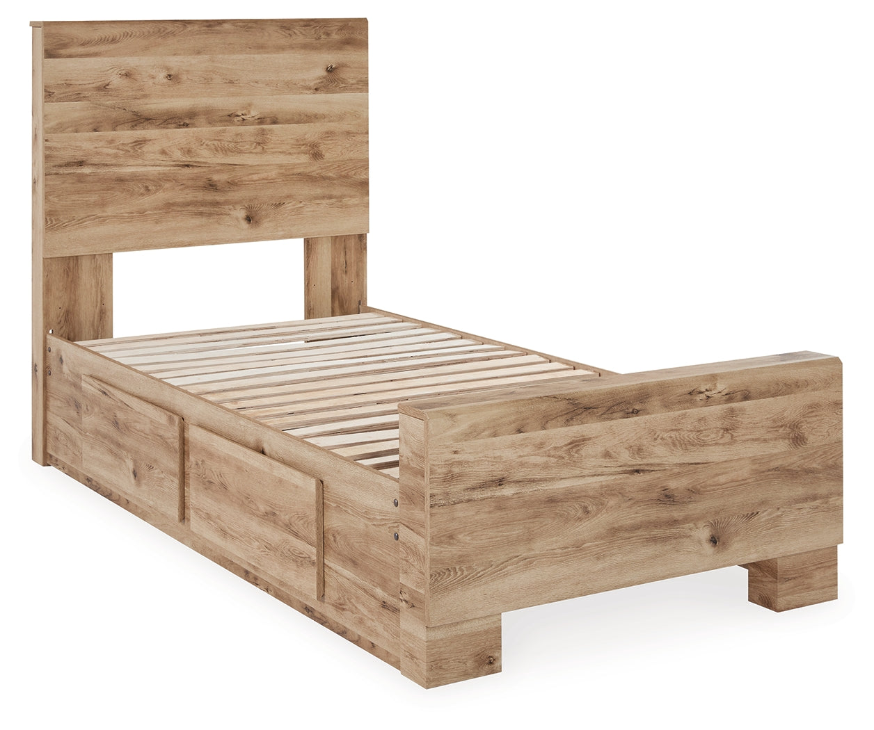 Hyanna Tan Brown Twin Panel Bed with 2 Side Storage