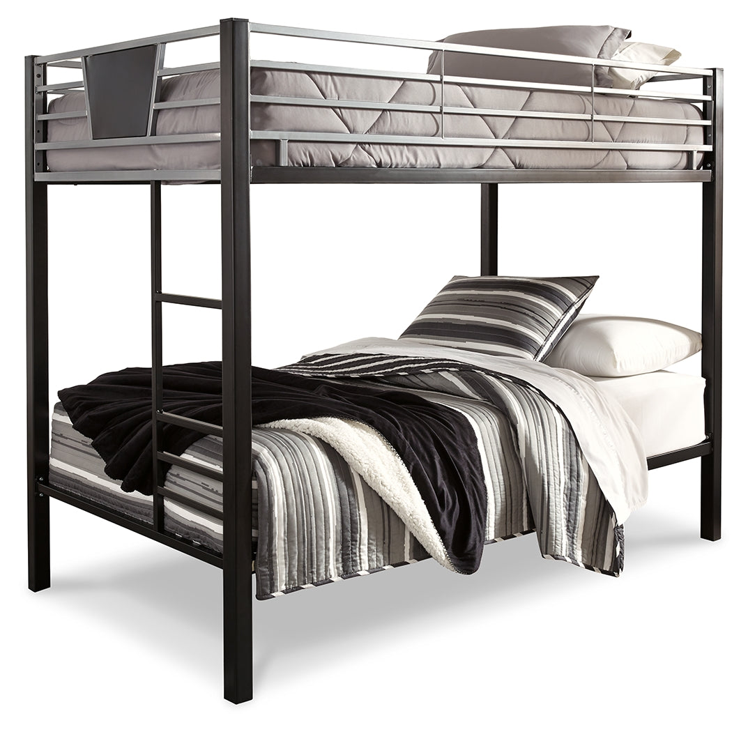 Dinsmore Black/Gray Twin over Twin Bunk Bedroom Set with 2 Mattresses, and 2 Pillows