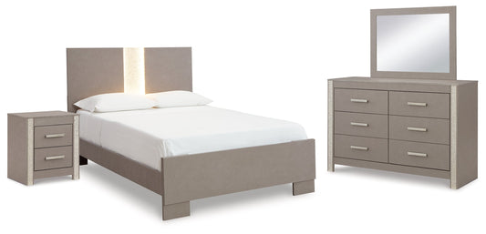 Surancha Gray Queen Panel Bedroom Set with Dresser, Mirror and Nightstand