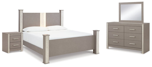 Surancha Gray Queen Poster Bedroom Set with Dresser, Mirror and Nightstand