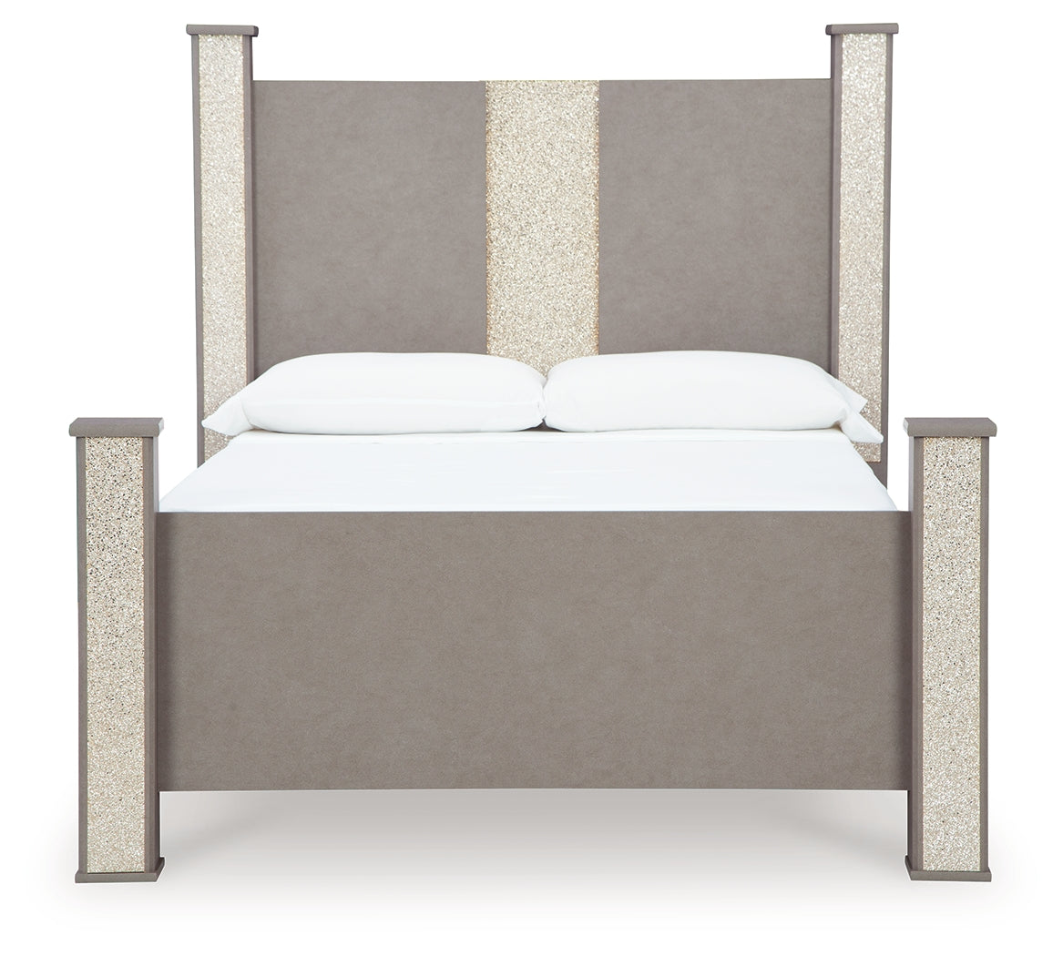 Surancha Gray Queen Poster Bedroom Set with Dresser, Mirror and 2 Nightstands