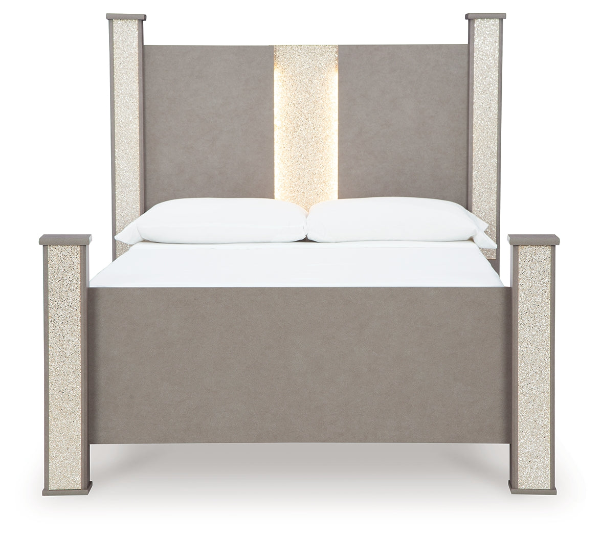 Surancha Gray Queen Poster Bedroom Set with Dresser, Mirror and Nightstand