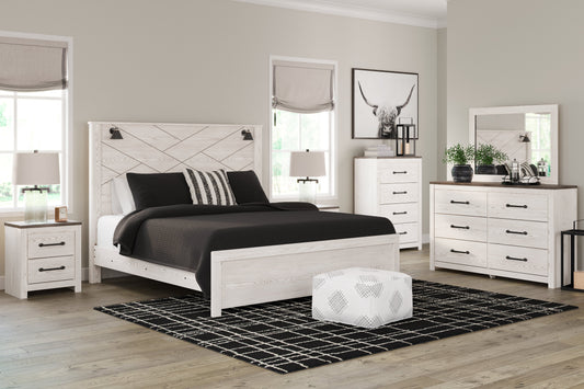 Gerridan White/Gray King Panel Bedroom Set with Dresser, Mirror, Chest and 2 Nightstands