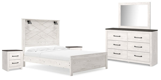 Gerridan White/Gray Queen Panel Bedroom Set with Dresser, Mirror, and 2 Nightstands