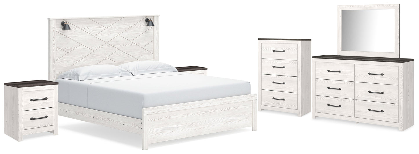 Gerridan White/Gray King Panel Bedroom Set with Dresser, Mirror, Chest and 2 Nightstands