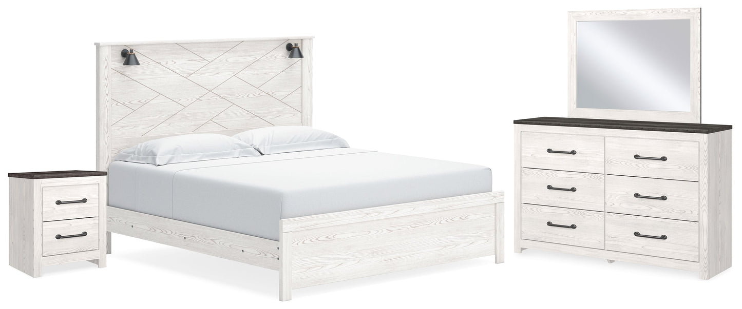 Gerridan White/Gray King Panel Bedroom Set with Dresser, Mirror and Nightstand