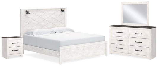 Gerridan White/Gray King Panel Bedroom Set with Dresser, Mirror and Nightstand