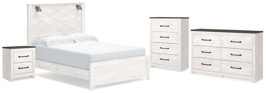 Gerridan White/Gray Queen Panel Bedroom Set with Dresser, Chest and Nightstand