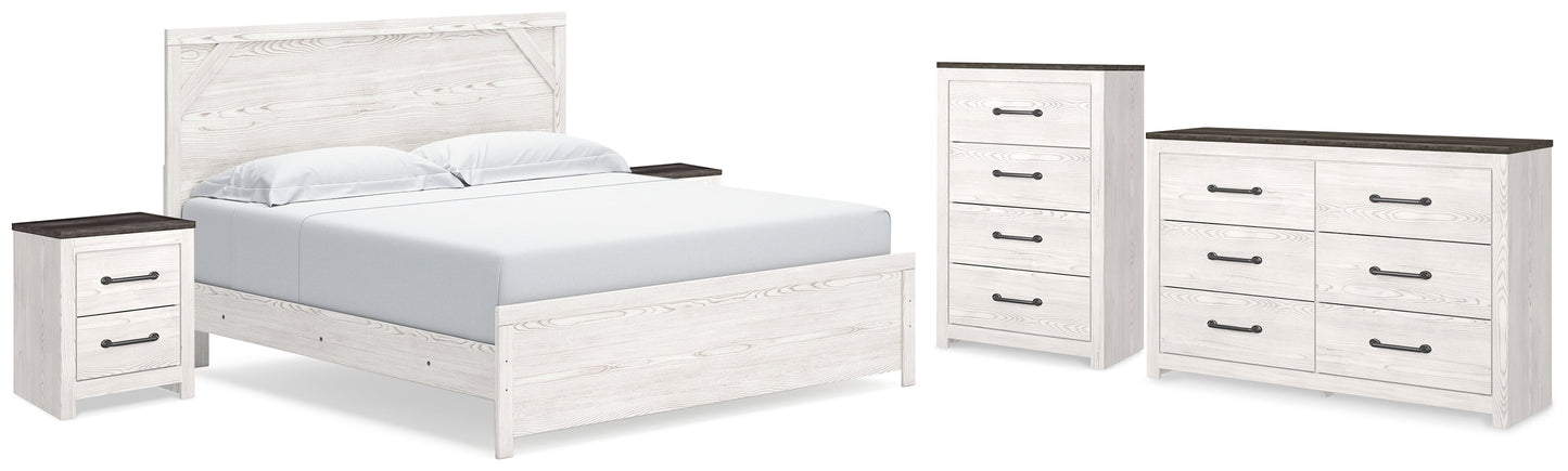 Gerridan White/Gray King Panel Bedroom Set with Dresser, Chest and 2 Nightstands