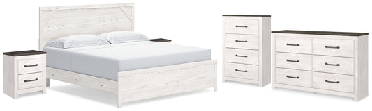 Gerridan White/Gray King Panel Bedroom Set with Dresser, Chest and 2 Nightstands