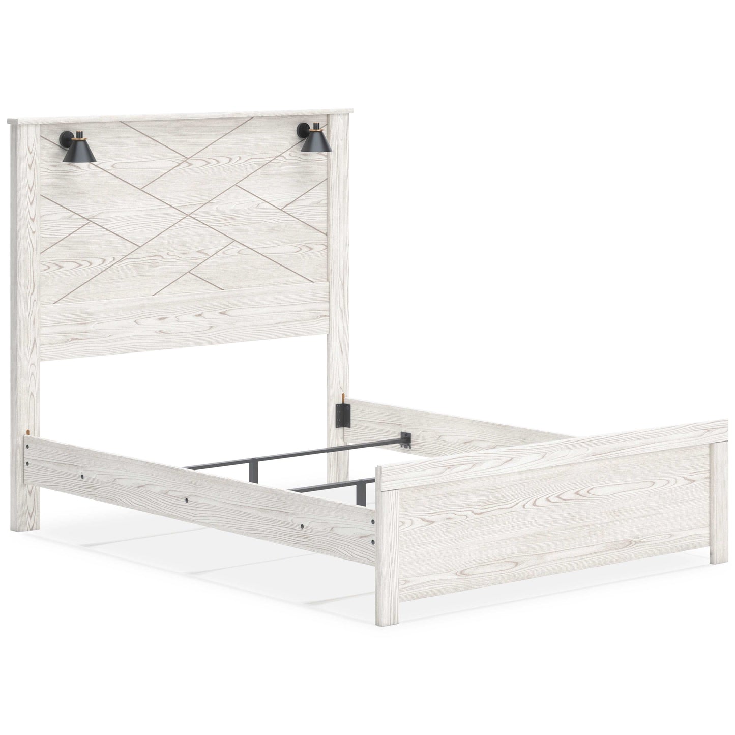 Gerridan White & Gray Queen Panel Bed Frame w/ Sconce Lights HB