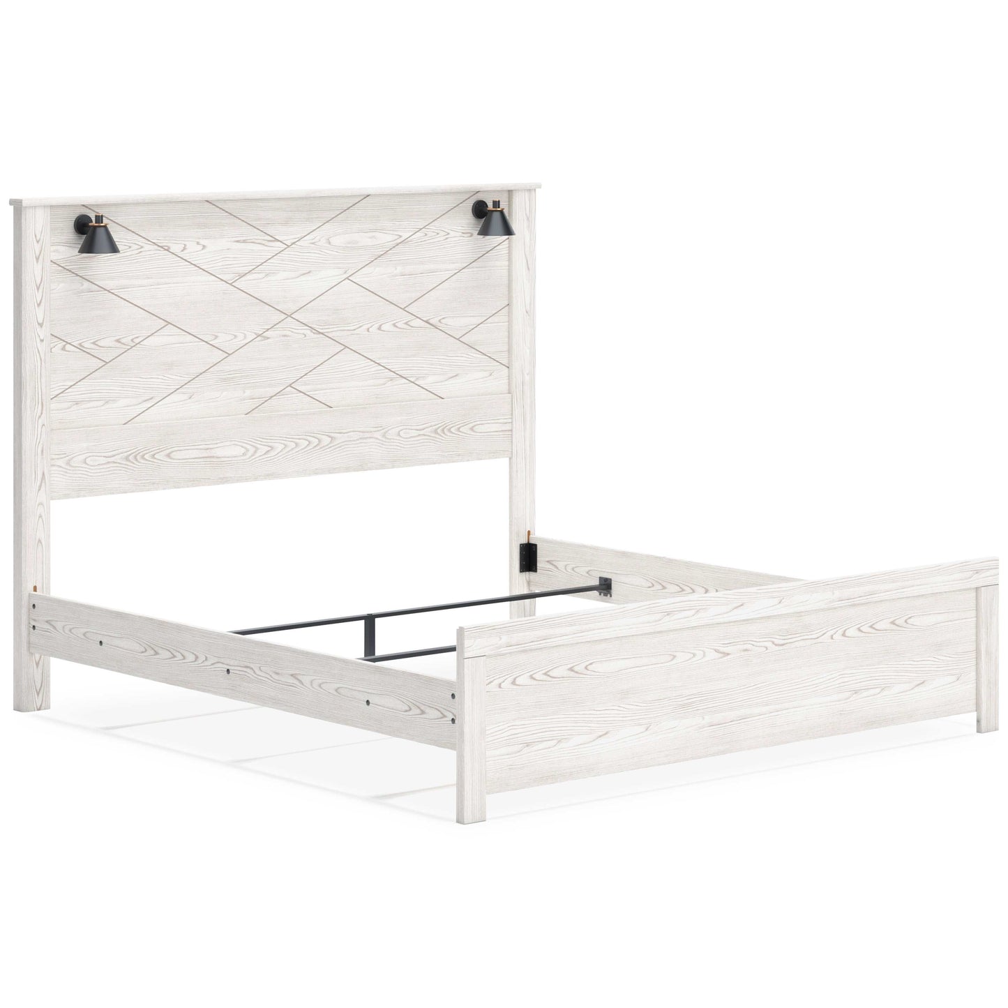 Gerridan White & Gray King Panel Bed Frame w/ Sconce Lights HB