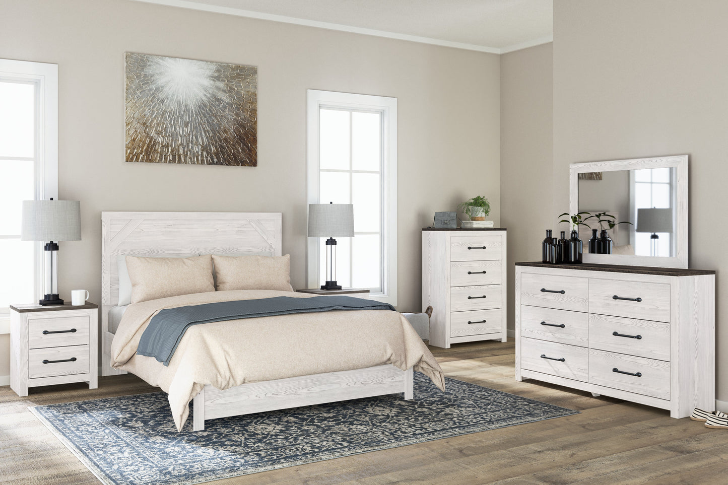 Gerridan White Queen Panel Bedroom Set with Dresser, Mirror, and Chest