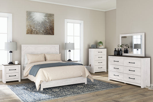 Gerridan White/Gray Queen Panel Bedroom Set with Dresser and Mirror, Chest and Nightstand