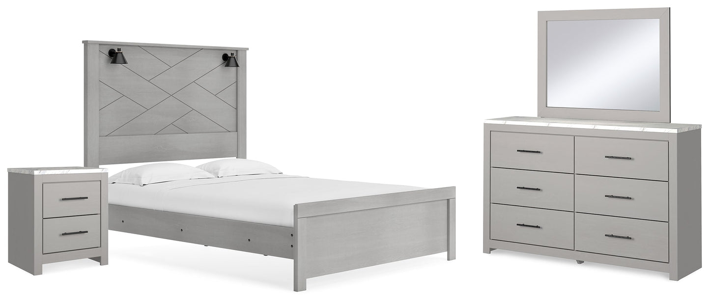 Cottonburg Light Gray/White Queen Panel Bedroom Set with Dresser, Mirror, and Nightstand