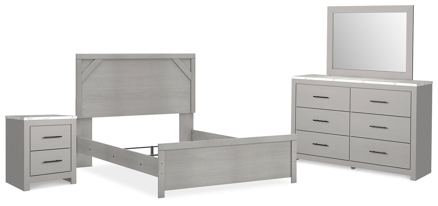 Cottonburg Light Gray/White Queen Panel Bedroom Set with Dresser, Mirror and Nightstand