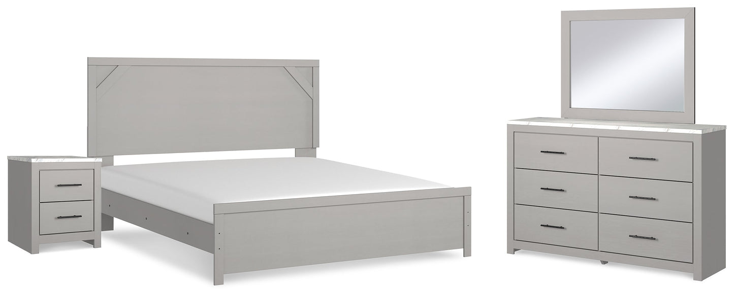 Cottonburg Light Gray/White King Panel Bedroom Set with Dresser, Mirror and Nightstand