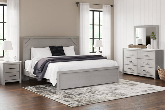 Cottonburg Light Gray/White King Panel Bedroom Set with Dresser, Mirror and Nightstand