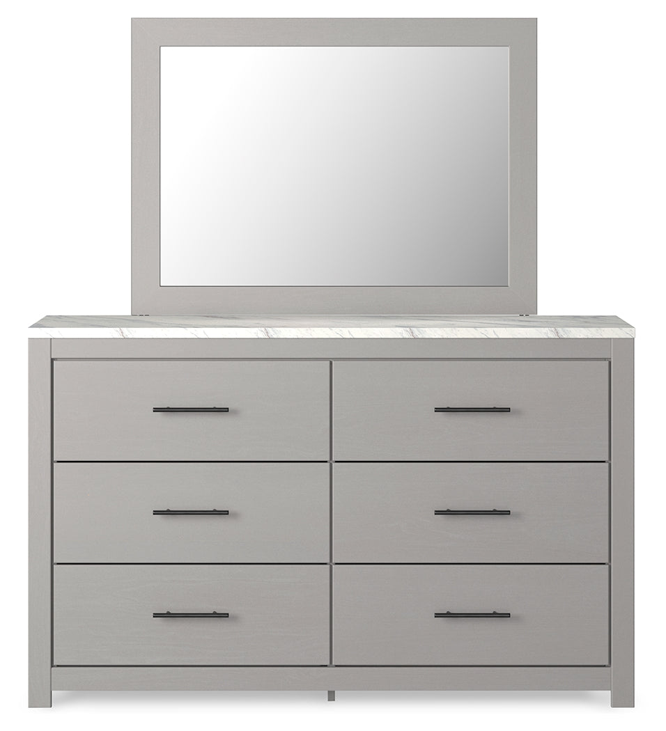 Cottonburg Light Gray/White Queen Panel Bedroom Set with Dresser, Mirror, and Nightstand