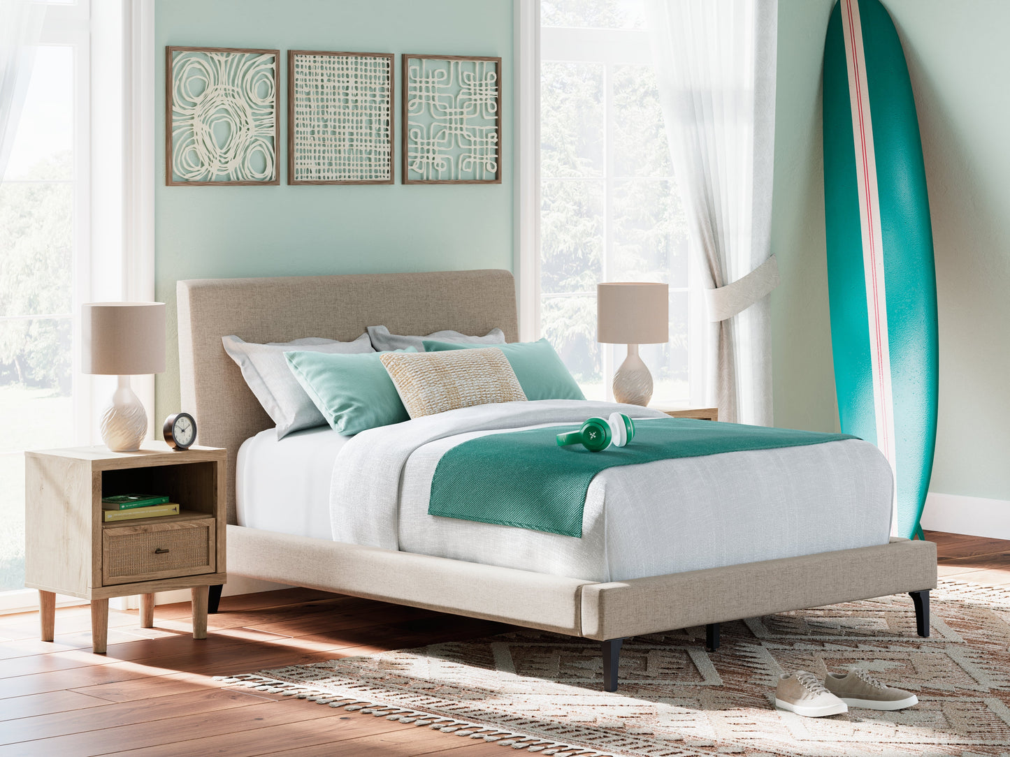 Cielden Gray Full Upholstered Bed with Roll Slats