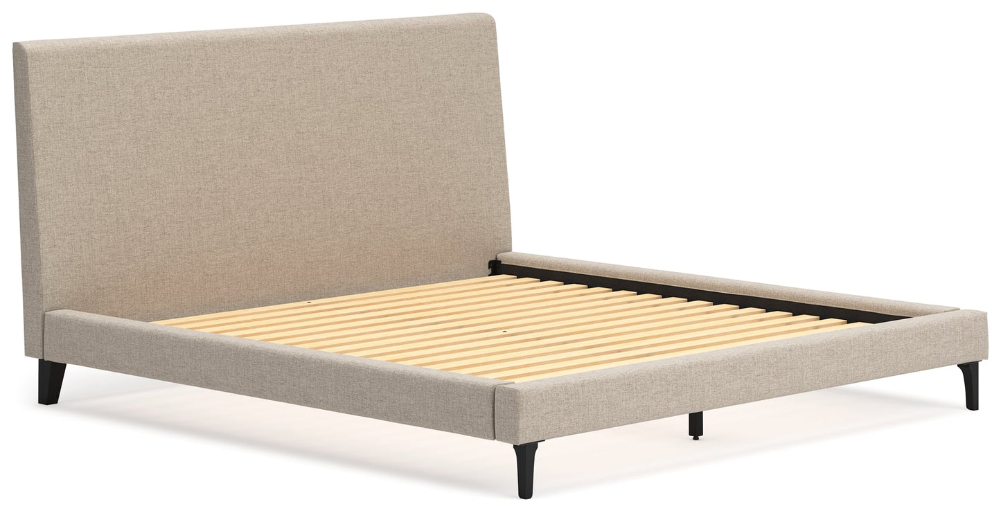 Cielden Gray King Upholstered Bed with Roll Slats